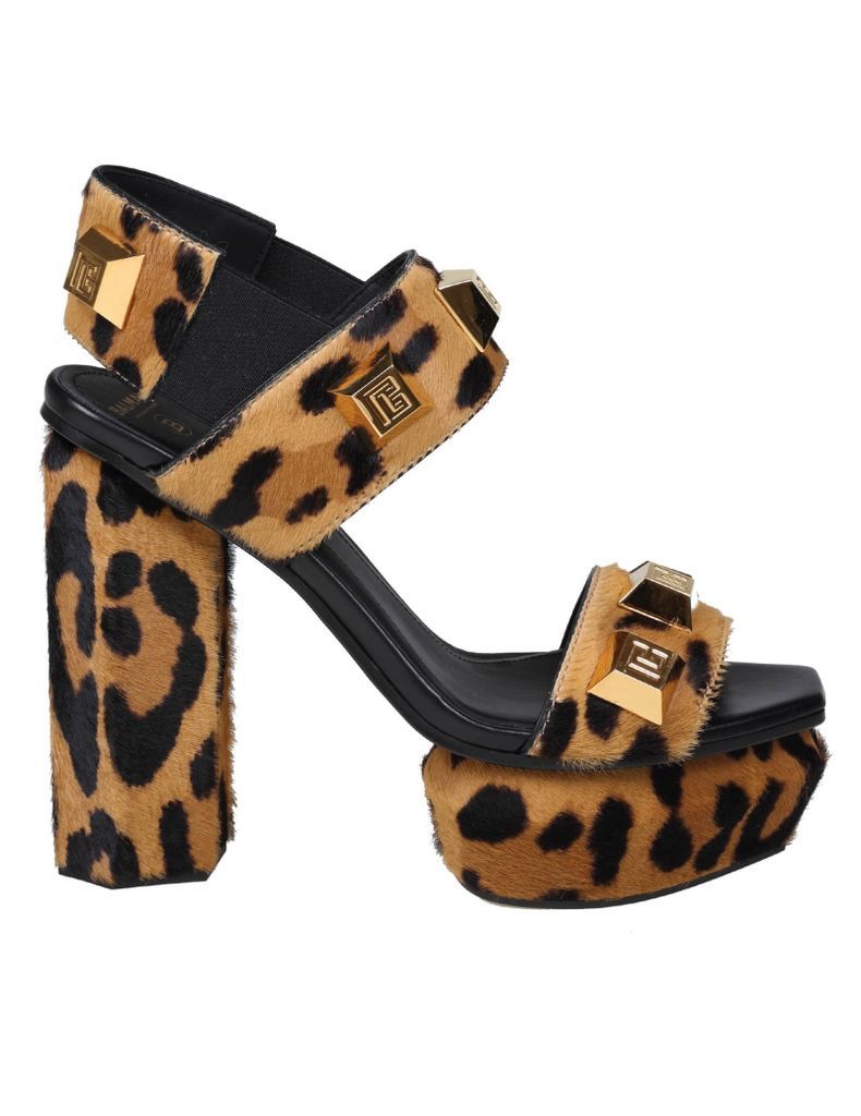 Ava Platform Sandal In Leather With Pony Print