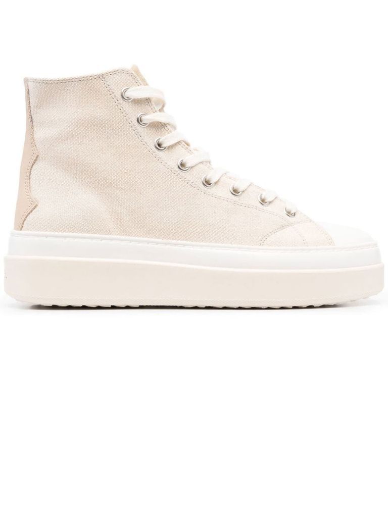 Beige Lace-Up High-Top Sneakers