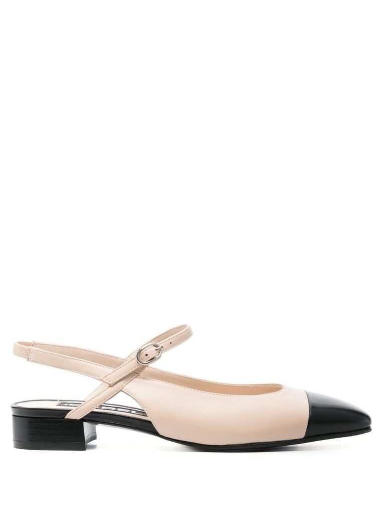 Bicolor Beige And Black Slingback Shoes In Calf Leather Woman