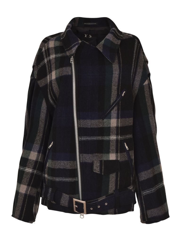 Belted Waist Check Detail Jacket