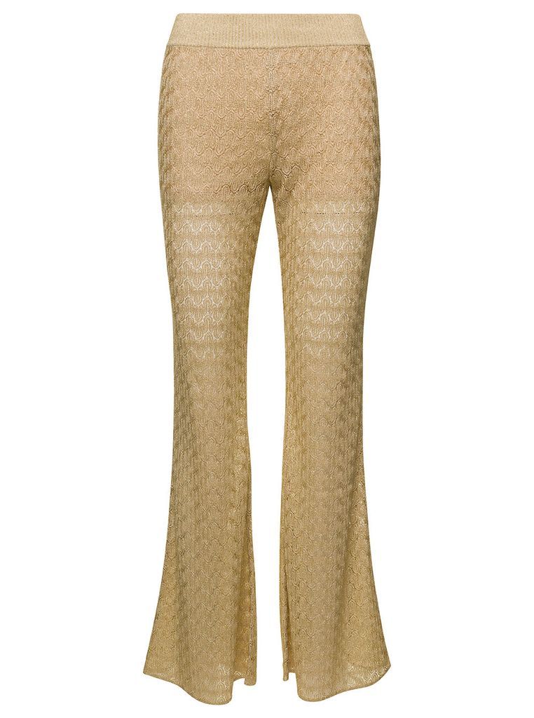 Beige Knitted Lamè Pants In Viscose Woman