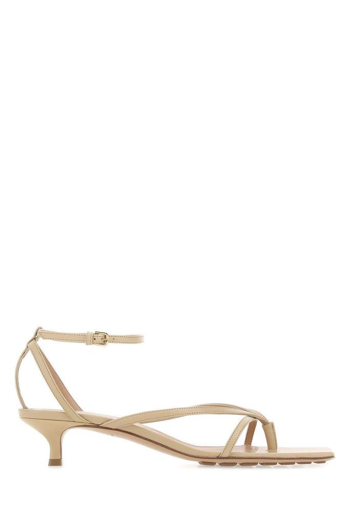 Beige Leather Stretch Sandals