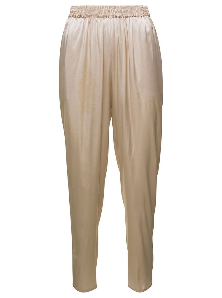 Beige Pants Satin Effect With Elasticated Waistband Beige In Silk Woman