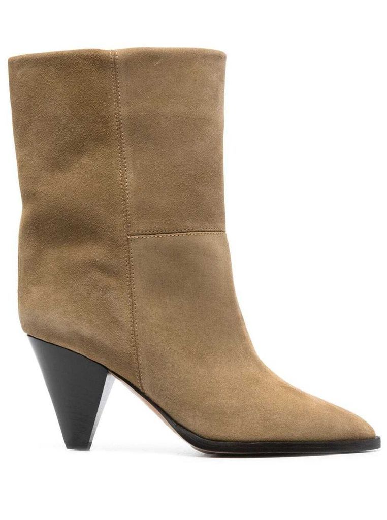Beige Suede Boots In Cow Leather Woman
