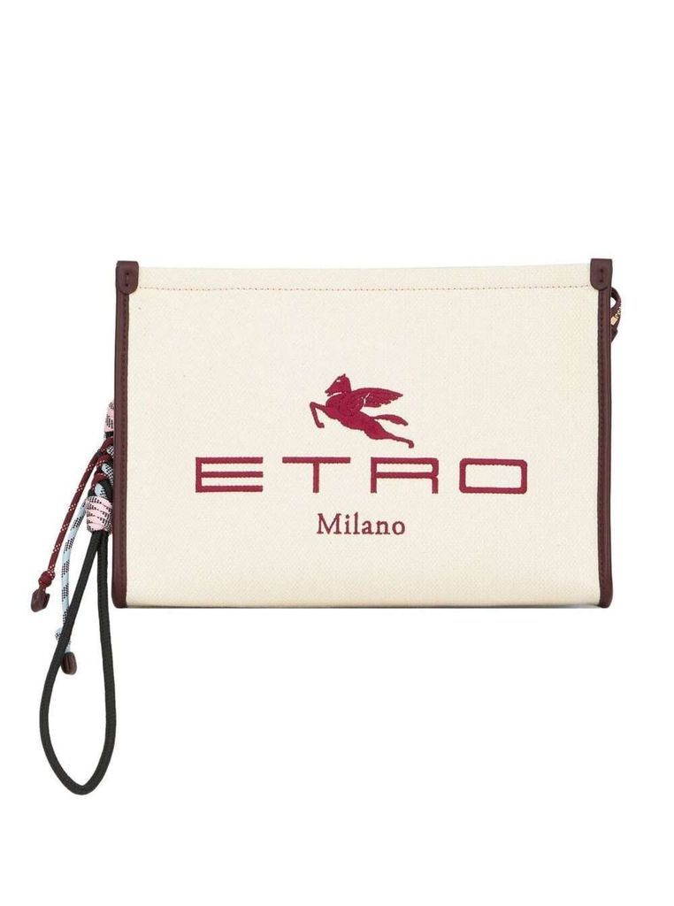 Beige Zipped Clutch Bag With Globetrotter Logo In Canvas Woman