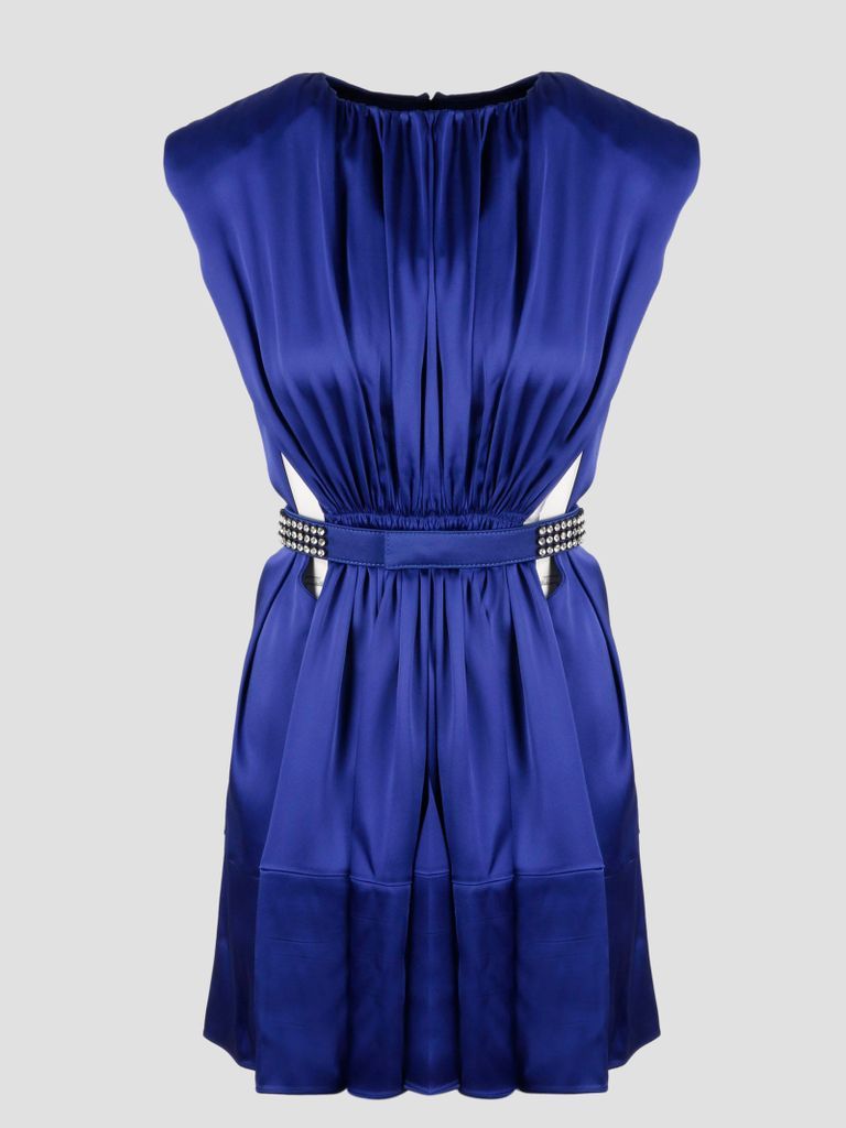 Belted Pleat Front Double Satin Mini Dress