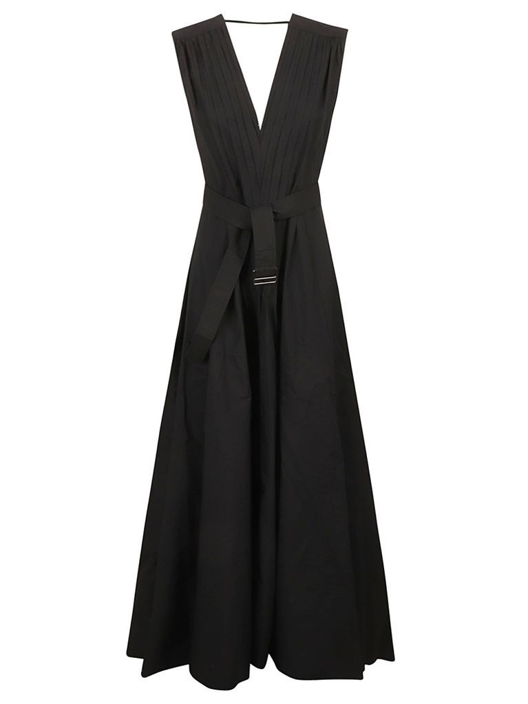 Belted Waist V-Neck Sleeveless Flare Dress