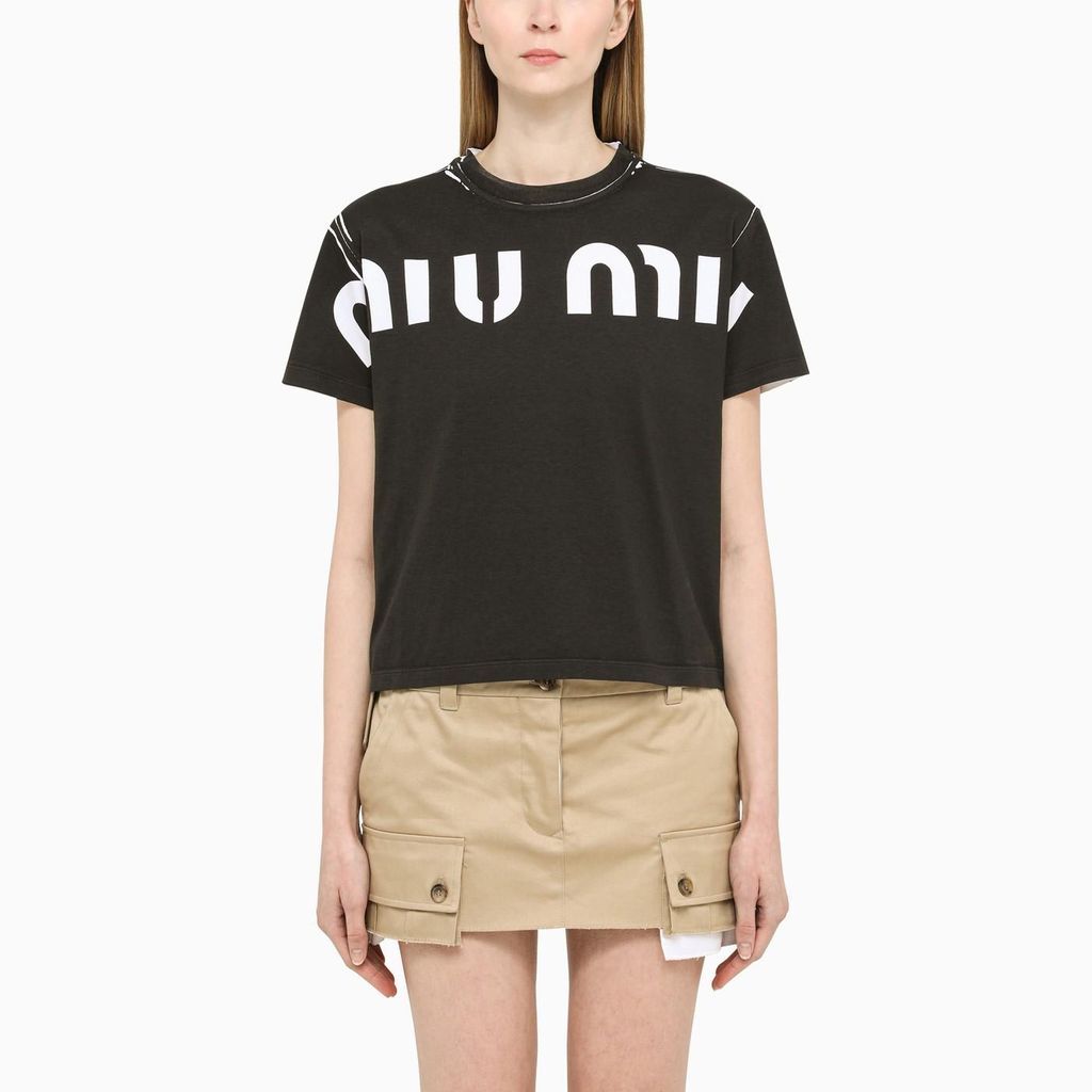 Black Cropped T-Shirt With Logo