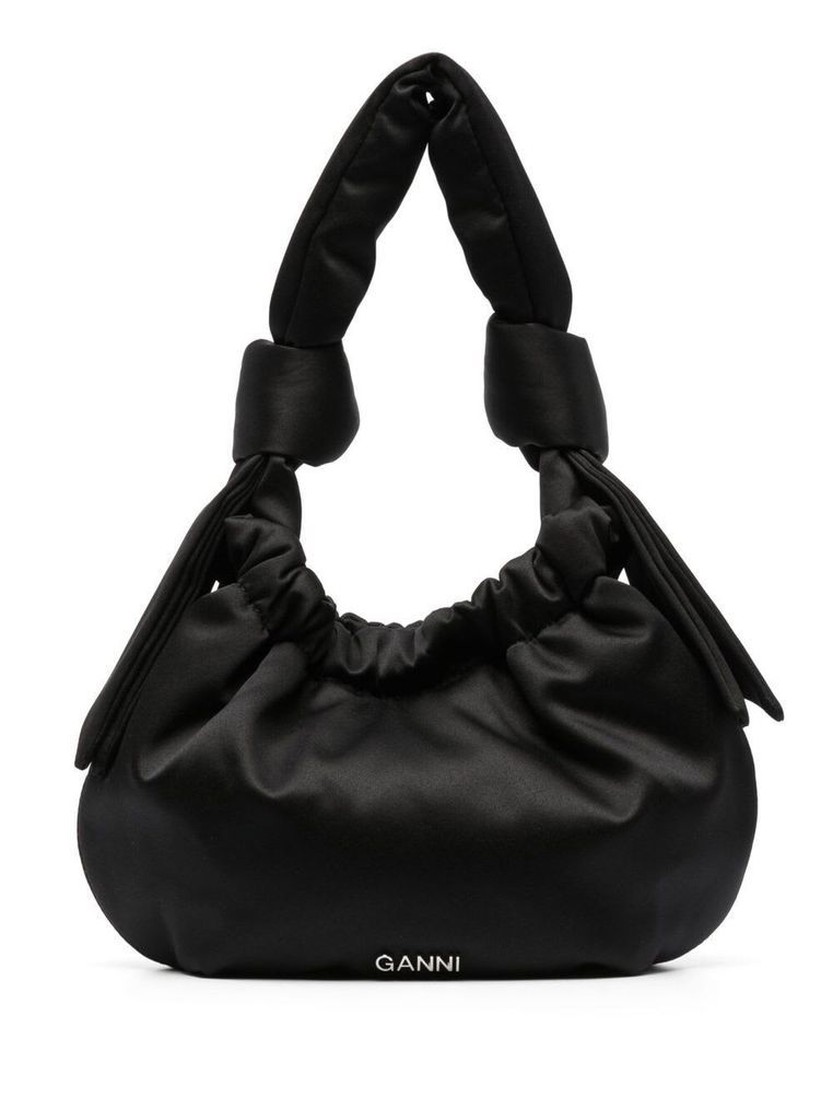 Black Occasion Small Hobo Bag With Drawstring Fastening In Polyester Woman
