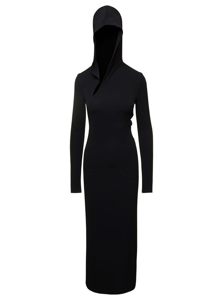 Black Cut-Out Hooded Maxi Dress In Viscose Woman