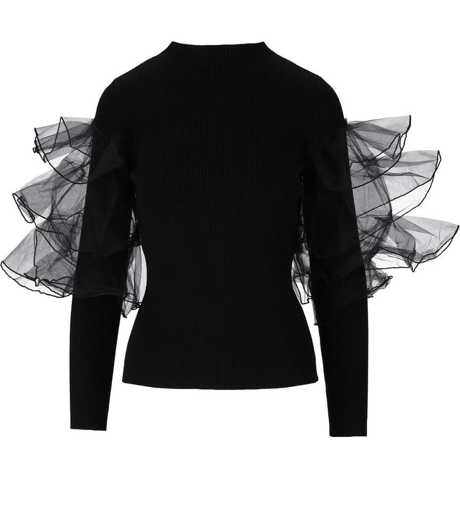 Black Jumper With Tulle Sleeves