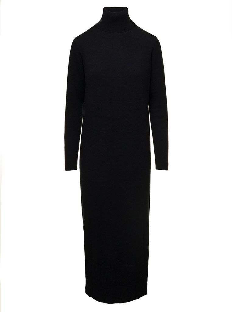Black High-Neck Maxi Dress In Wool And Cashmere Woman Allude