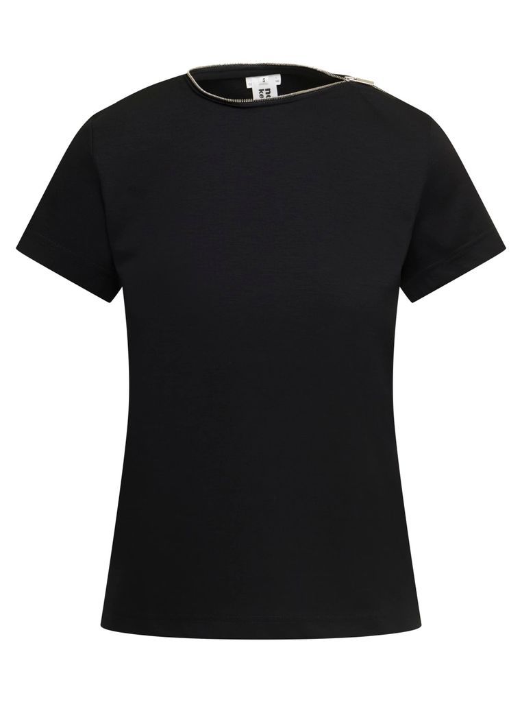 Black Crewneck T-Shirt With Zip Detail In Cotton Jersey Woman Noir Kei Ninomya