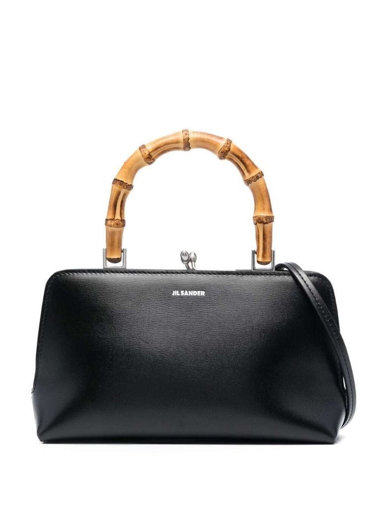 Black Mini Tote Bag With Bamboo Handles In Leather Woman