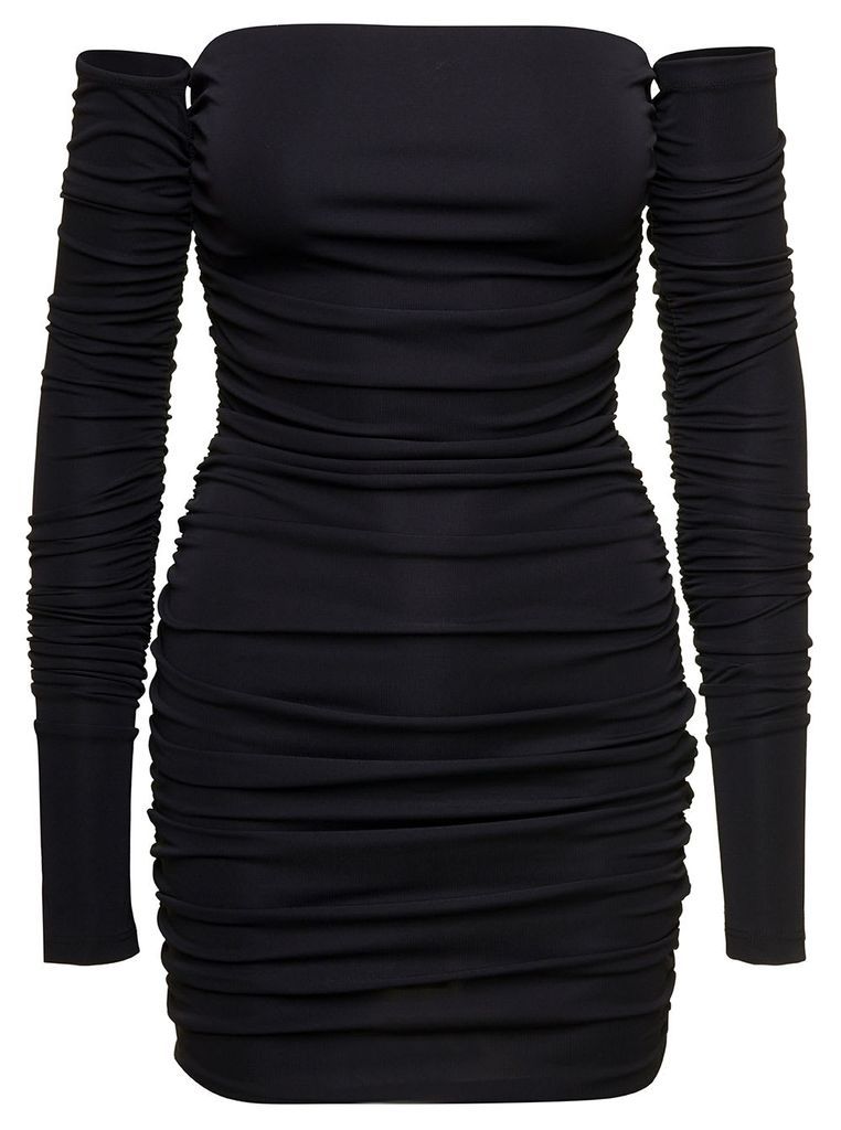 Black Off-Schoulder Long Sleeve Dress In Polyester Woman