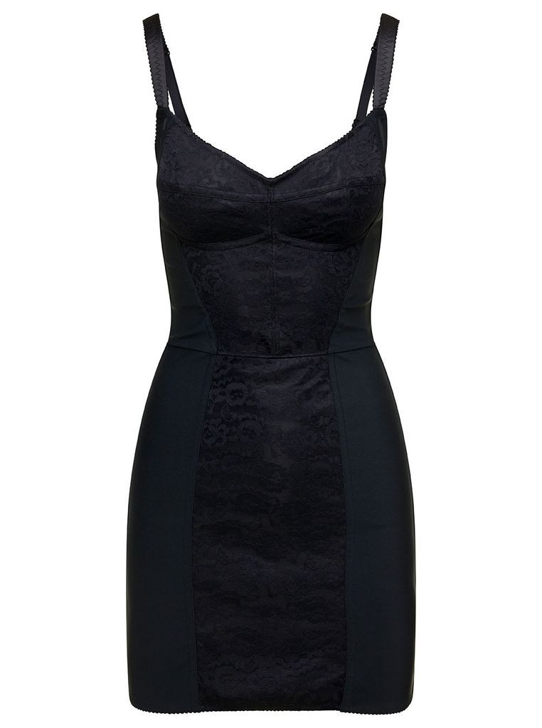 Black Bustier Mini-Dress In Polyamide Woman