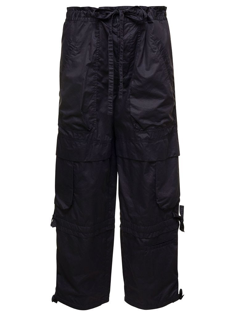 Black Cargo Pants With Drawstring Fastening In Cotton Woman