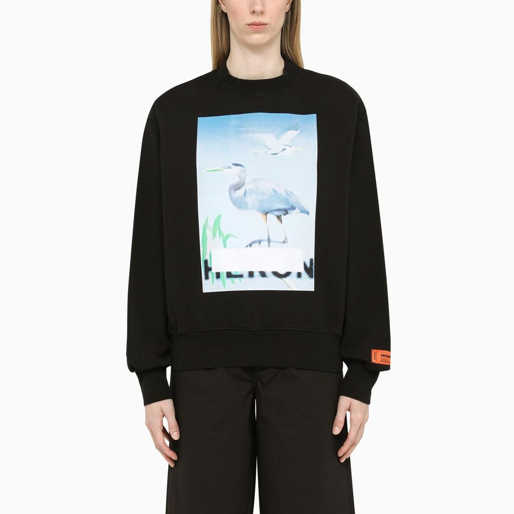 Black Crewneck Sweatshirt With Print