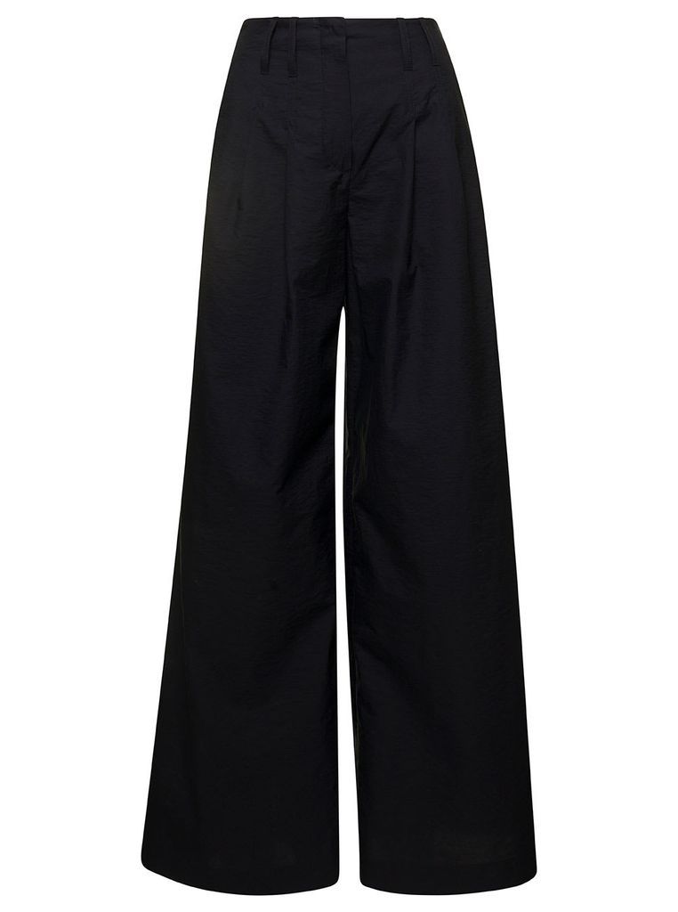 Black High Waisted Flared Trousers In Cotton Blend Woman