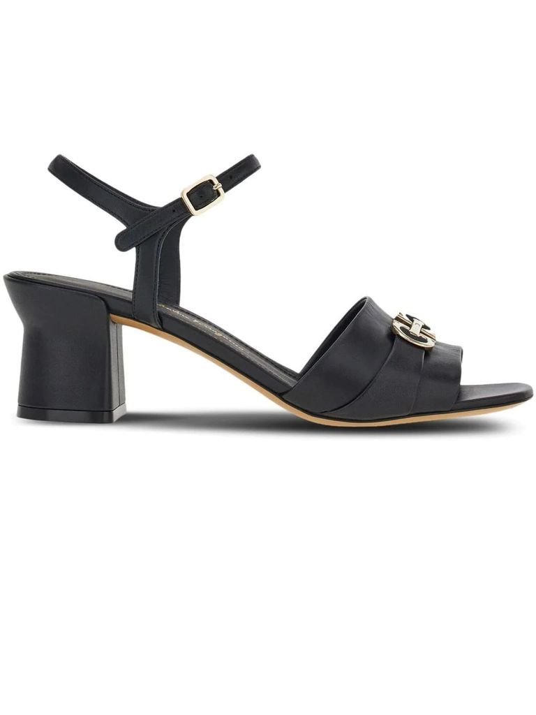 Black Leather Double Gancini Sandals