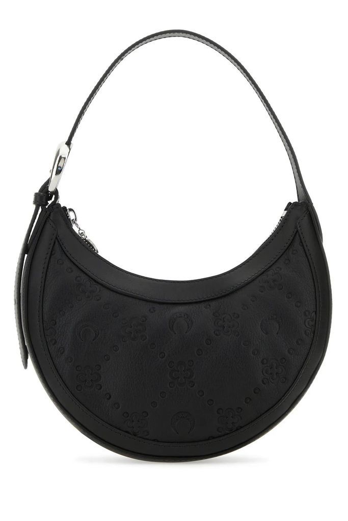 Black Leather Mini Moon Diamant Shoulder Bag