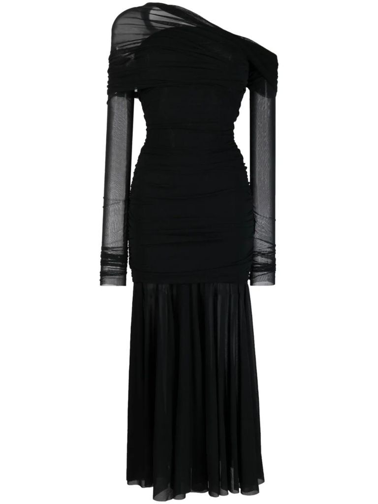 Black Off-Shoulder Ruched Dress