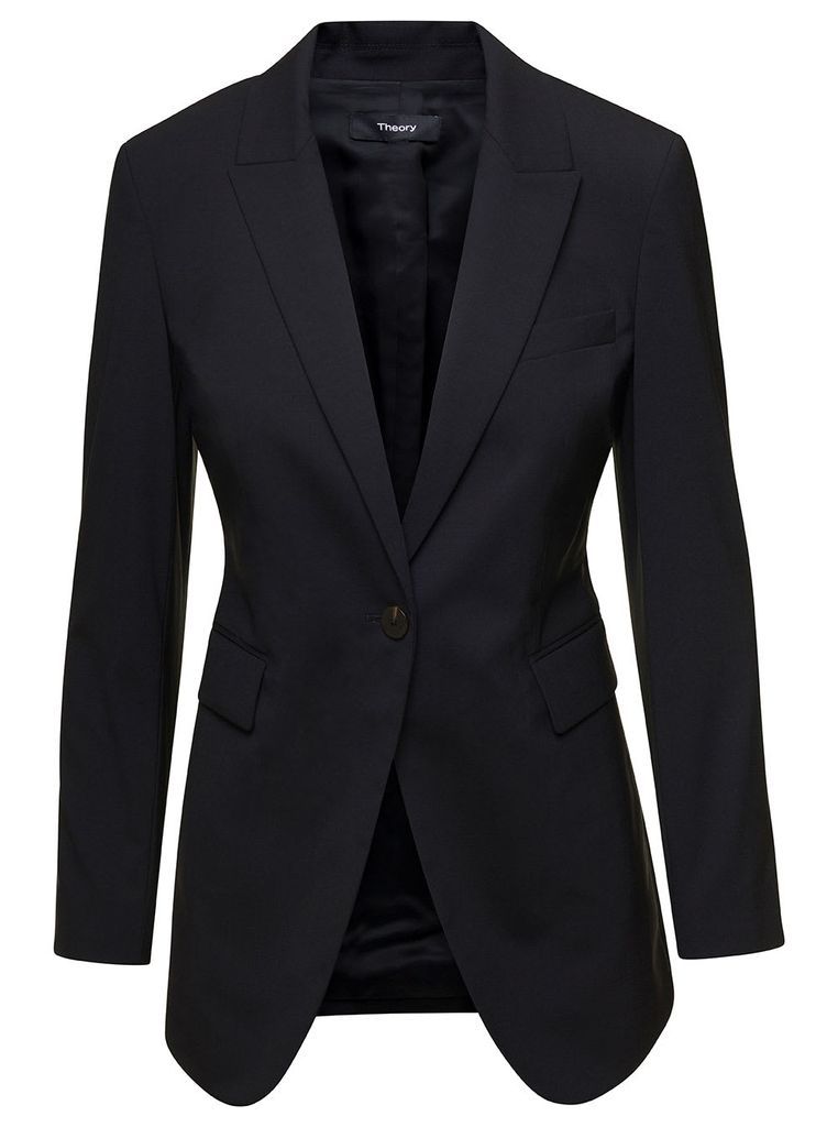 Black Single-Breasted Jacket With Single Button In Wool Blend Woman