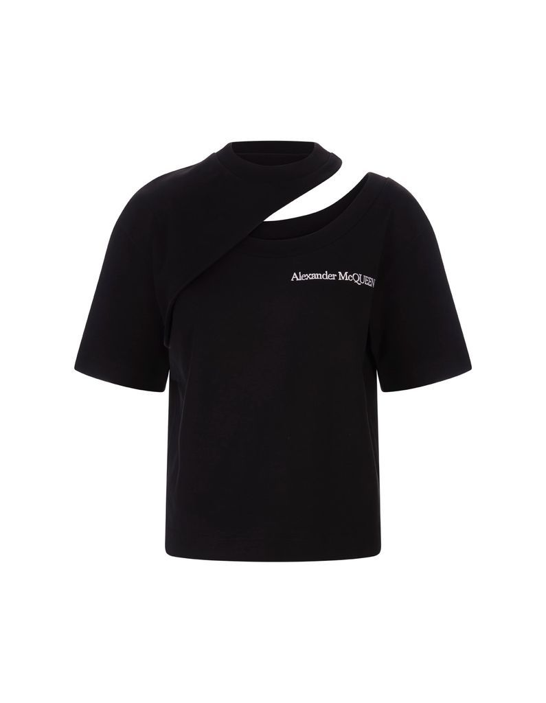 Black T-Shirt With Logo And Cut-Out