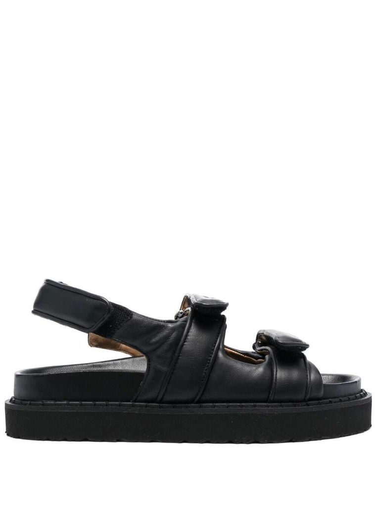 Black Touch-Strap Platform Sandals In Leather Woman