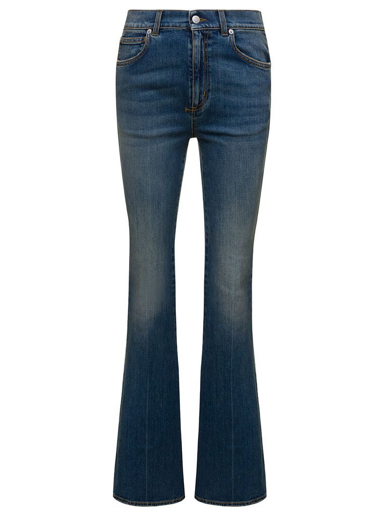 Blue 5-Pocket Flared Jeans With Logo Patch In Cotton Denim Woman