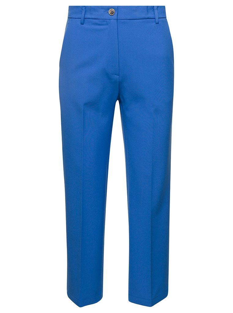 Blue Cropped Straight Pants In Viscose Blend Woman