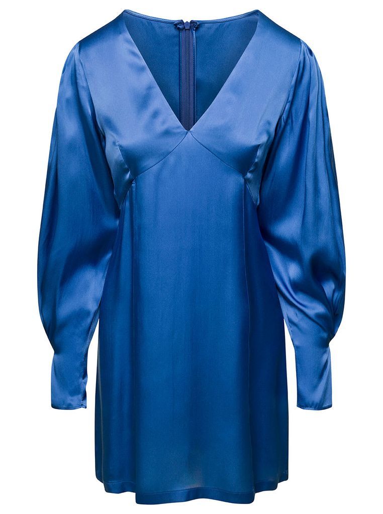 Blue Zoie V-Neck Minidress Satin Effect In Silk Blend Woman