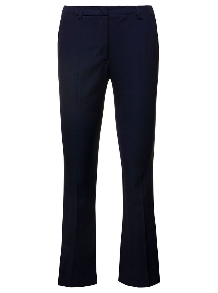 Blue Cropped Flared Jaine Pants In Wool Woman