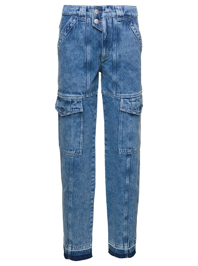 Blue Denim Cargo Pants With Pockets In Cotton Woman