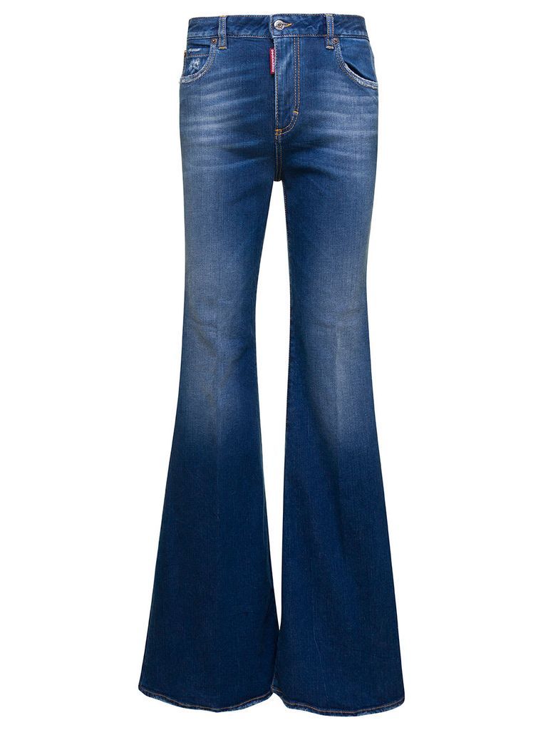 Blue Denim Flared Jeans In Cotton Woman