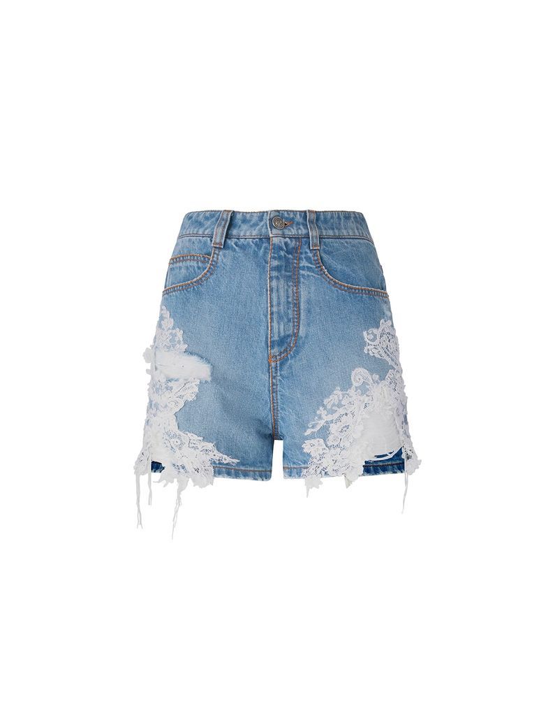 Blue Jeans Shorts With Lace