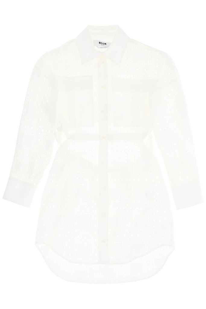 Broderie Mini Shirt Dress With Cut-Out