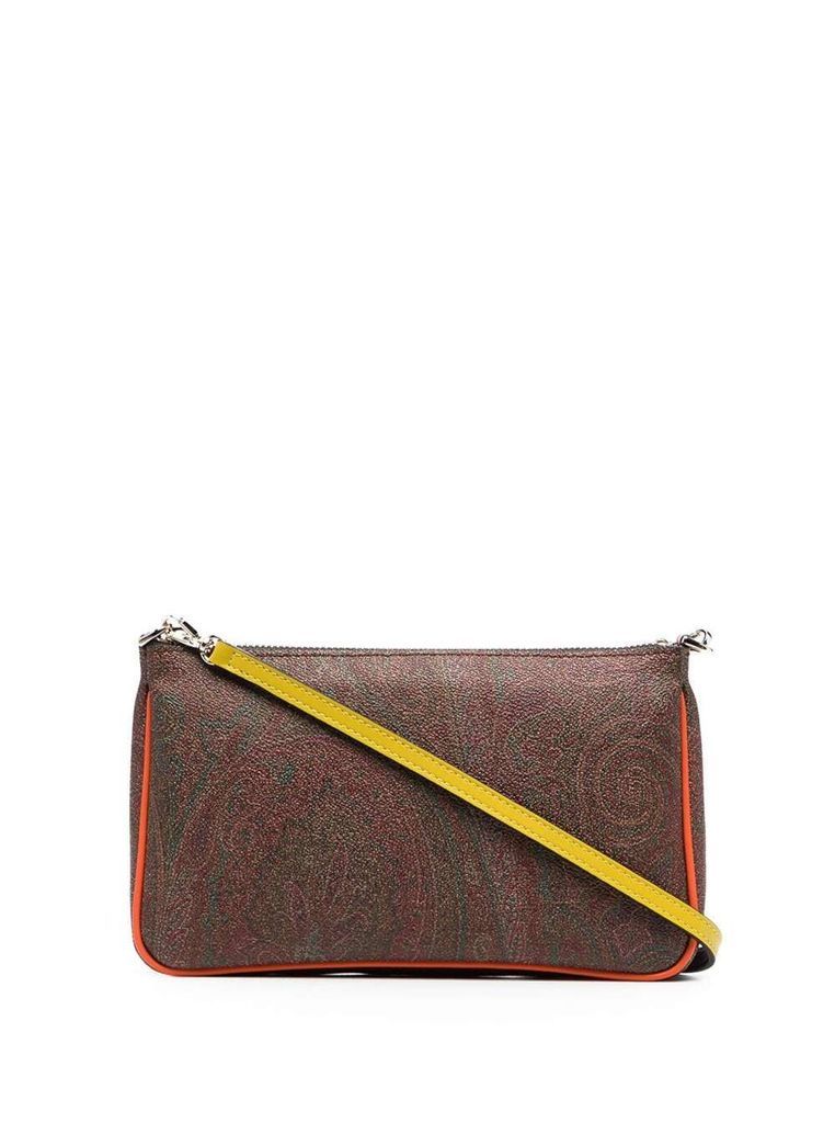 Brown Paisley Print Shoulder Bag In Leather Woman