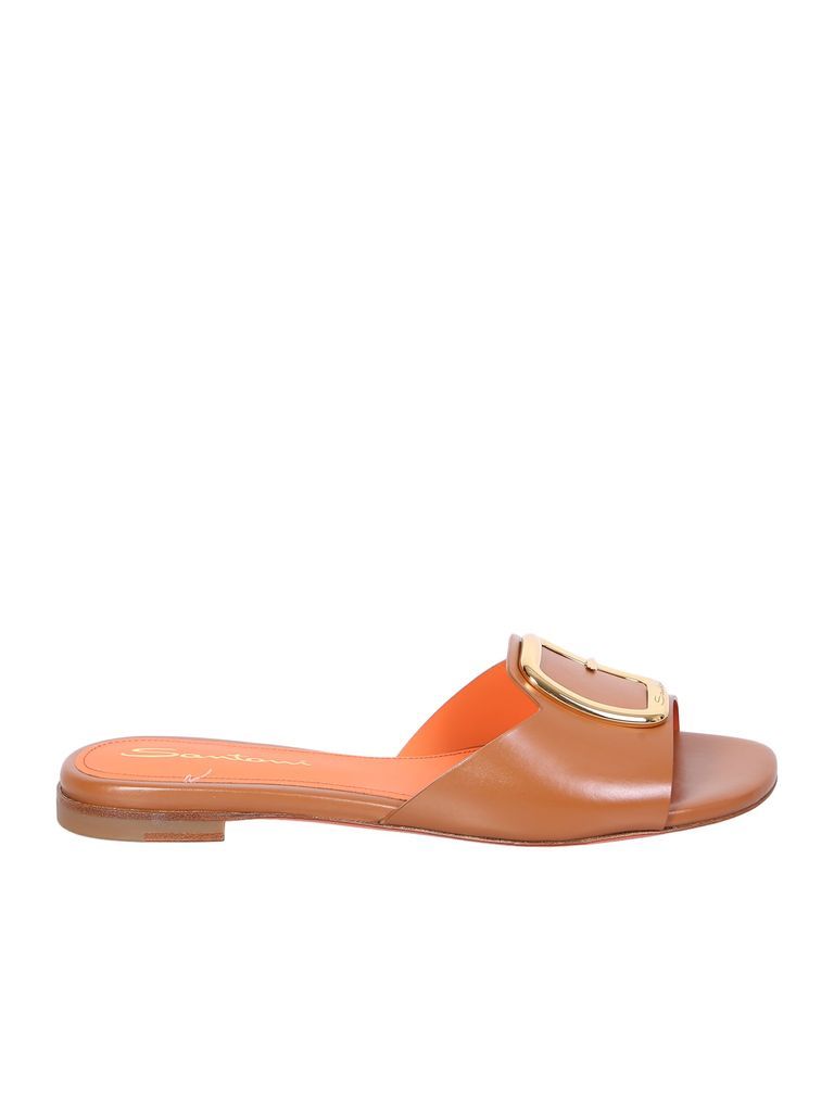 Brown Leather Slide Sandal