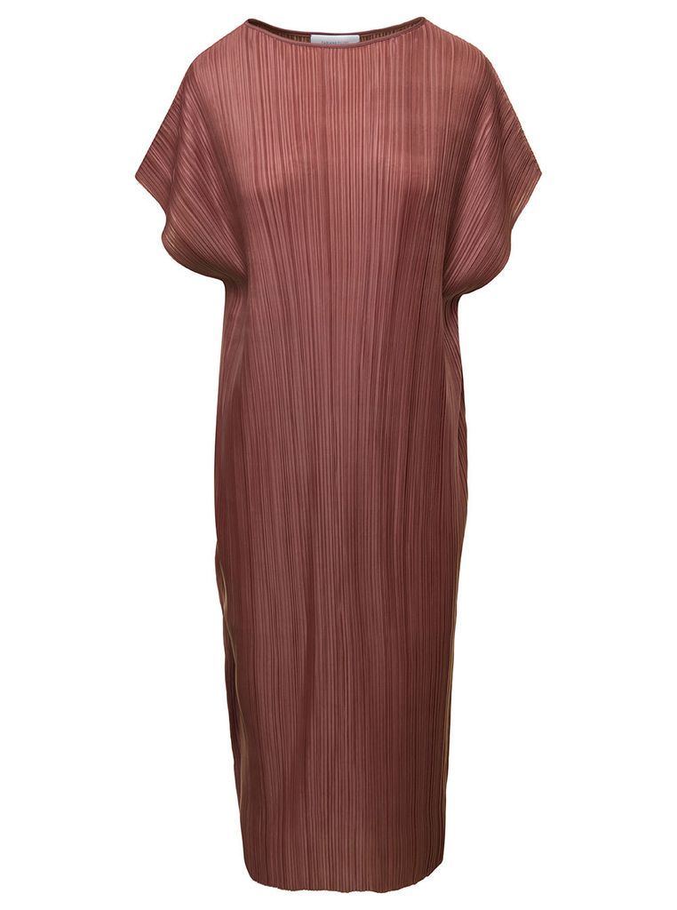 Brown Oversize Pleated Dress In Polyester Woman