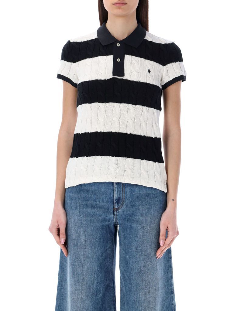 Cable Knit Striped Polo Shirt