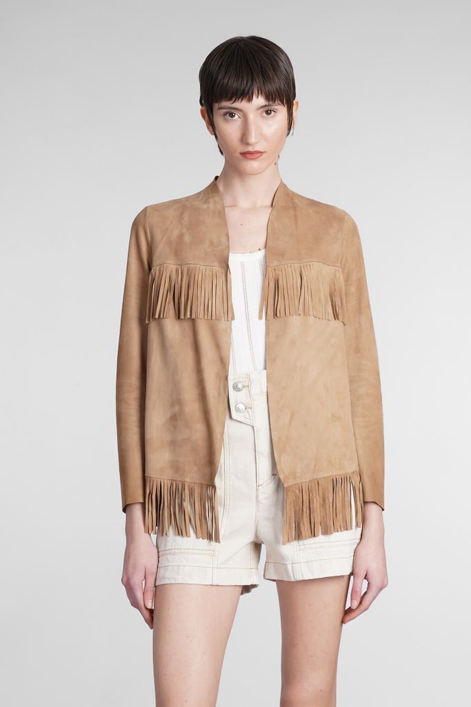 Casual Jacket In Beige Leather