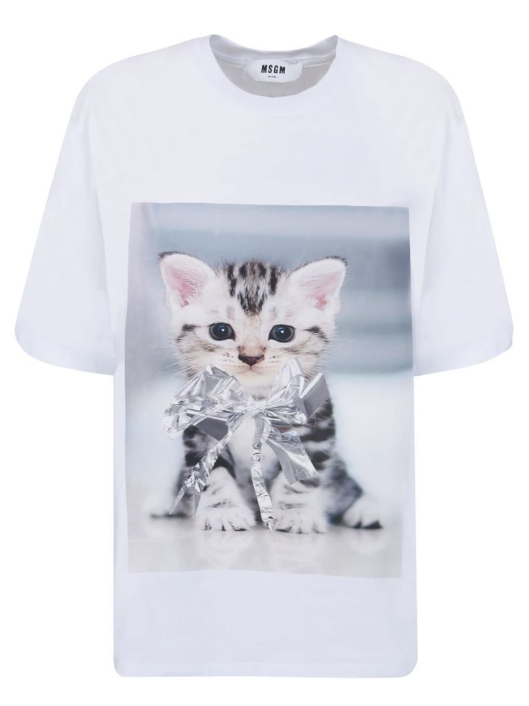 Cat Print White T-Shirt