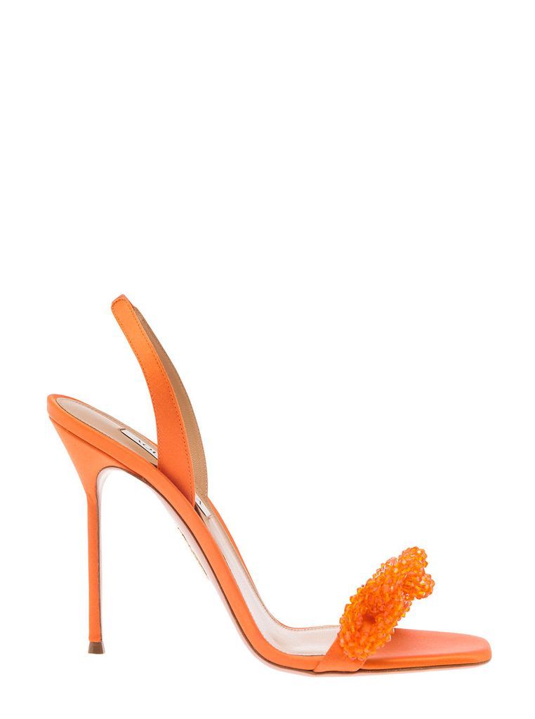 Chain Of Love Orange Sandals With Chain Detail In Silky Satin Woman