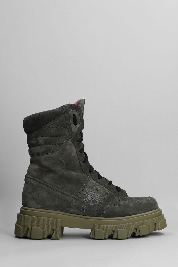 Combat Boots In Green Suede