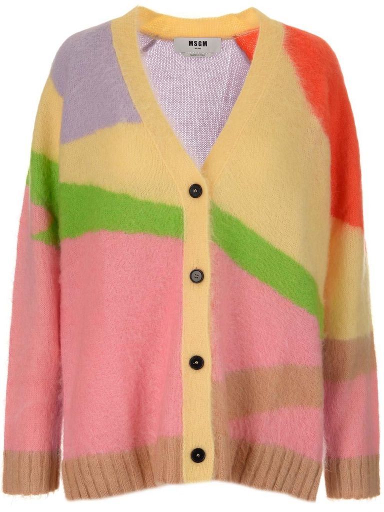 Colour-Block Button-Up Cardigan