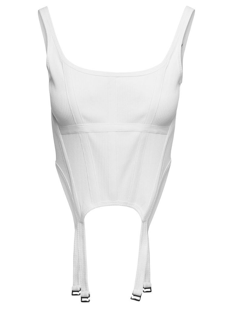 Combat White Corset Tank With Braces Detail In Stretch Cotton Woman