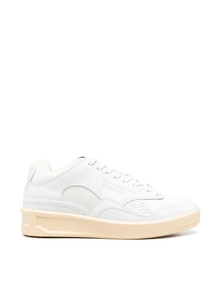 Cow Leather And Fabric Mesh Mid Cut Sneakers