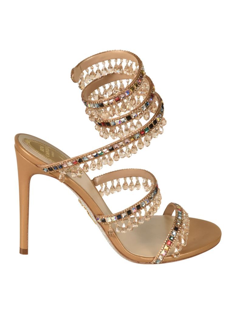 Crystal Embellished Spiral Ankle Sandals