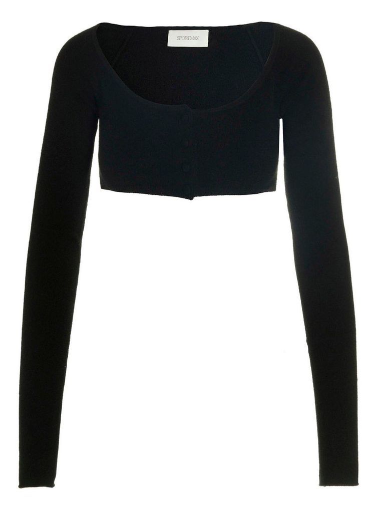 Cropped Long-Sleeved Knitted Jumper